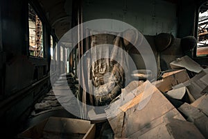 Messy vehicle interior of a train carriage