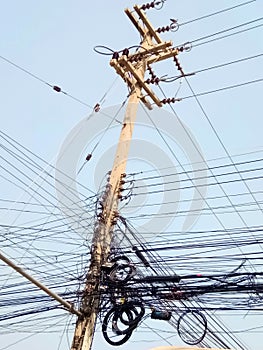 Messy wires and cables on Electric poles