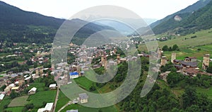 Mestia town in Georgia aerial