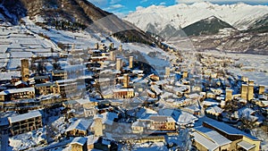 Mestia town in winter time