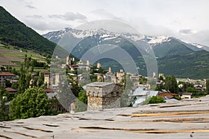 Mestia village in Caucasus mountains of Georgia