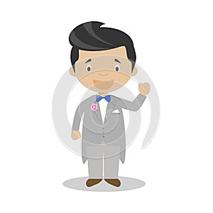 Mestizo bridegroom wearing a grey tuxedo in cartoon style Vector Illustration photo