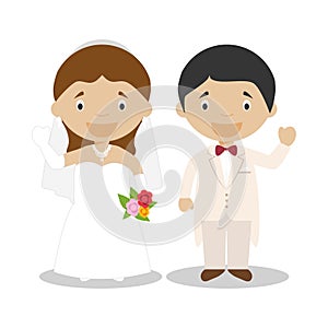 Mestizo newlywed couple in cartoon style Vector illustration