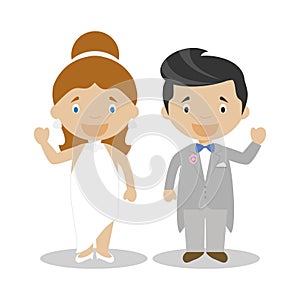 Mestizo newlywed couple in cartoon style Vector illustration photo