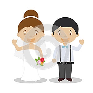 Mestizo newlywed couple in cartoon style Vector illustration photo