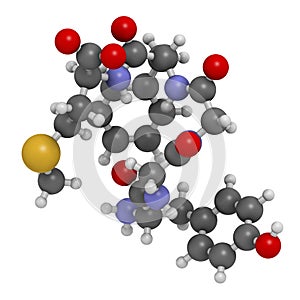 Met-enkephalin endogenous opioid peptide molecule. 3D rendering.