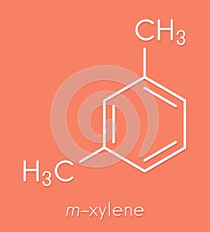 Meta-xylene m-xylene aromatic hydrocarbon molecule. Skeletal formula.