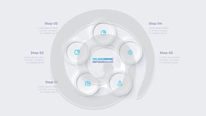 Metaball with five circles in the shape of a pentagon. Cycle infographic template with 5 options