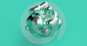 Metaballs metal on turquoise. Isolated turquoise background. Abstract splash, liquid shape. Abstract 3d art background
