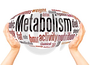 Metabolism word cloud hand sphere concept