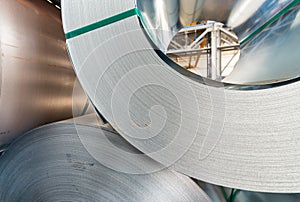 Metail coils stacked in a warehouse