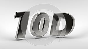 Metal 10D logo isolated on white background with reflection effect. 3d rendering.