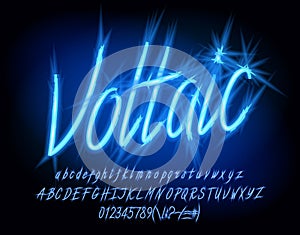 Voltaic alphabet font. Electric script letters, numbers and punctuation. photo