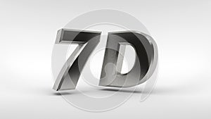 Metal 7D logo isolated on white background with reflection effect. 3d rendering.