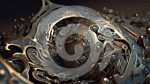 Metal abstract structure from waves, particles fluids and spheres