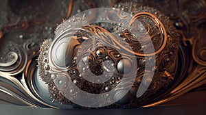 Metal abstract structure from waves, particles fluids and spheres