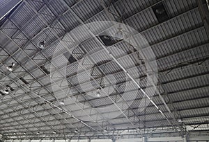 Metal aluminium frame roof and lighting construction design at warehouse factory industry