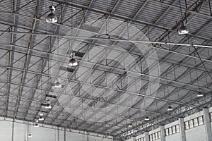 Metal aluminium frame roof and lighting construction design at warehouse factory industry