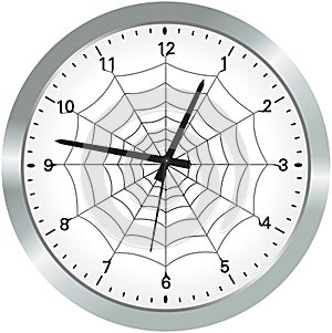 Metal analogue clock with spider web