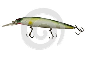 Metal angling bait on white background deep