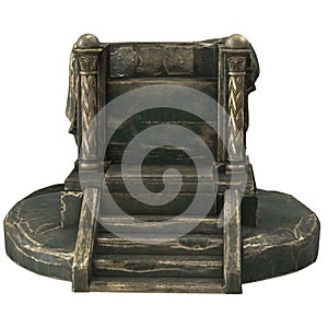 Metal antique throne with columns, on an isolated white background. 3d illustration