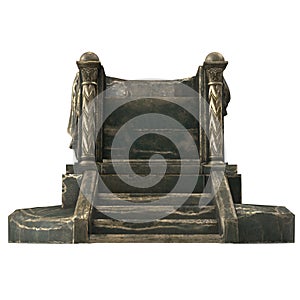 Metal antique throne with columns, on an isolated white background. 3d illustration