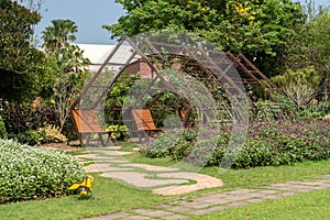 Metal Arbor and Benches in Aboretum photo
