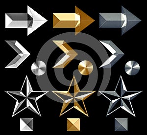 Metal Arrow Symbol Icons Silver Gold