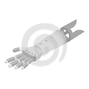 Metal artificial limb hand icon, isometric style