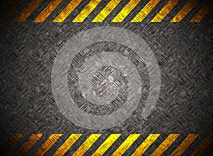 Metal background with caution tape