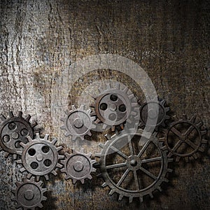 Metal background with rusty gears photo