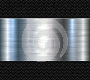 Metal background with silver chrome banner, shiny metallic design with brushed metal texture pattern