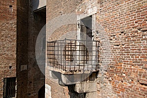 Metal balcony mounted in the wall of the Castelvecchio, Verona