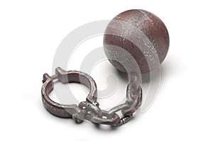 Metal ball and chain shackles on white