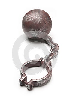 Metal ball and chain shackles on white