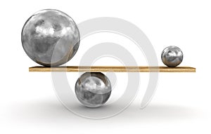 Metal balls balanced on plank (clipping path included)
