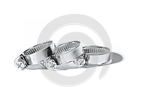 Metal band hose clamp isolated on white background close up