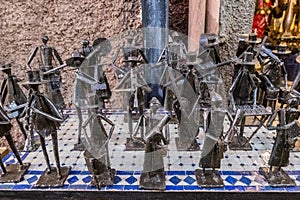 A metal band for sale in a market in a souk in the Medina around the Jemaa el-Fnaa square in Marrakesh