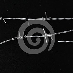 Metal barbed wire on black background.