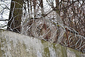 Metal Barbed wire on the fence