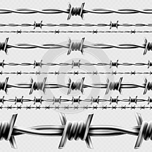 Metal barbed wire horizontal seamless border template and elements object. EPS 10
