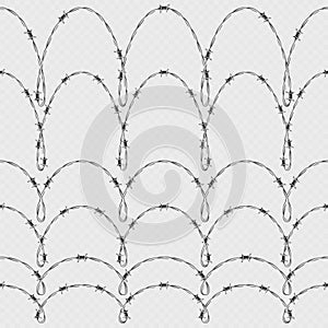 Metal barbed wire horizontal seamless border template and elements object. EPS 10