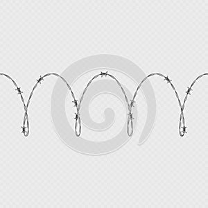 Metal barbed wire horizontal seamless border template and elements object. EPS 10