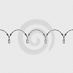 Metal barbed wire horizontal seamless border template and elements object. EPS 10