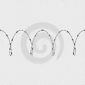 Metal barbed wire horizontal seamless border template and elements object. EPS 10