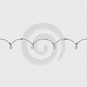 Metal barbed wire horizontal seamless border template and elements object. EPS 10