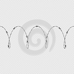 Metal barbed wire horizontal seamless border template and elements object. EPS 10