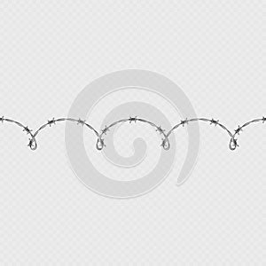 Metal barbed wire horizontal seamless border template and elements object. EPS 10