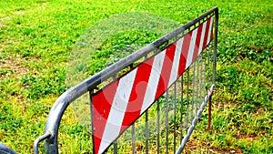 Metal barriers with red decorations for greater evidence, used to mark off interrupted roads