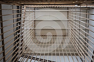 metal bars in the prison stairs, bottom view